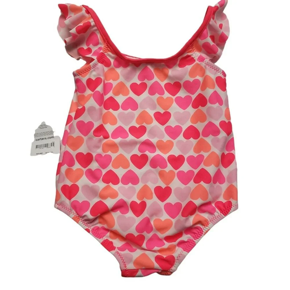 Carter's Baby Girls One Piece Swimsuit Pink Hearts 24 Months